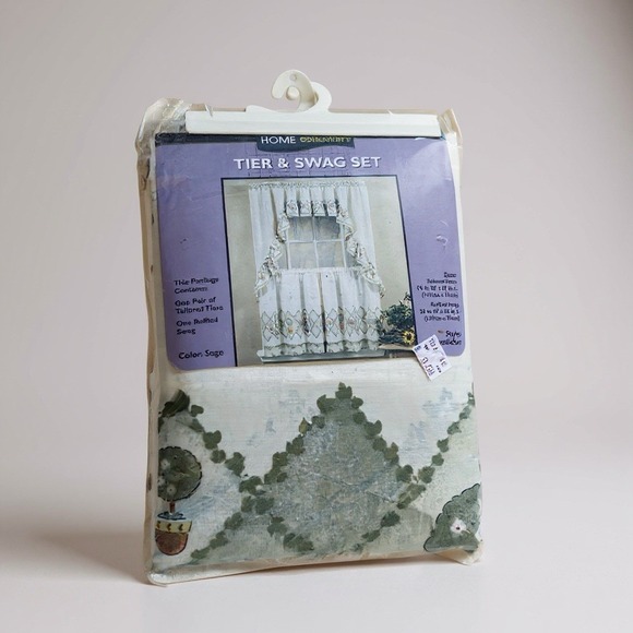 90s Cottage Core Home Essentials Kmart Vtg Tier & Swag Curtains 58x36 New In Bag - Picture 2 of 5